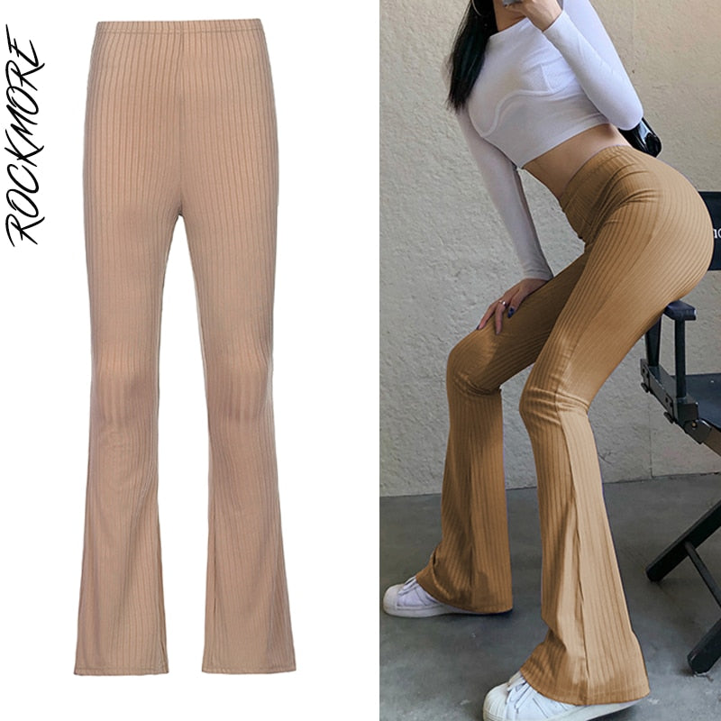 Rockmore Elegant Flare Pants Women Wide Leg Pants Streetwear Corduroy High Waist Trousers Korean Harajuku Bottom New