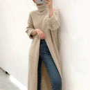 2021 Korean Style Rollkragenpullover Langer Herbst Winter Pullover Kleid Seitenschlitz Damen Pullover Mujer Sueteres