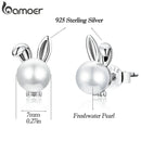 bamoer 925 Sterling Silver Cute bunny Earrings for Women Wedding Engagement Ear shell pearl Hypoallergenic Brincos BSE463