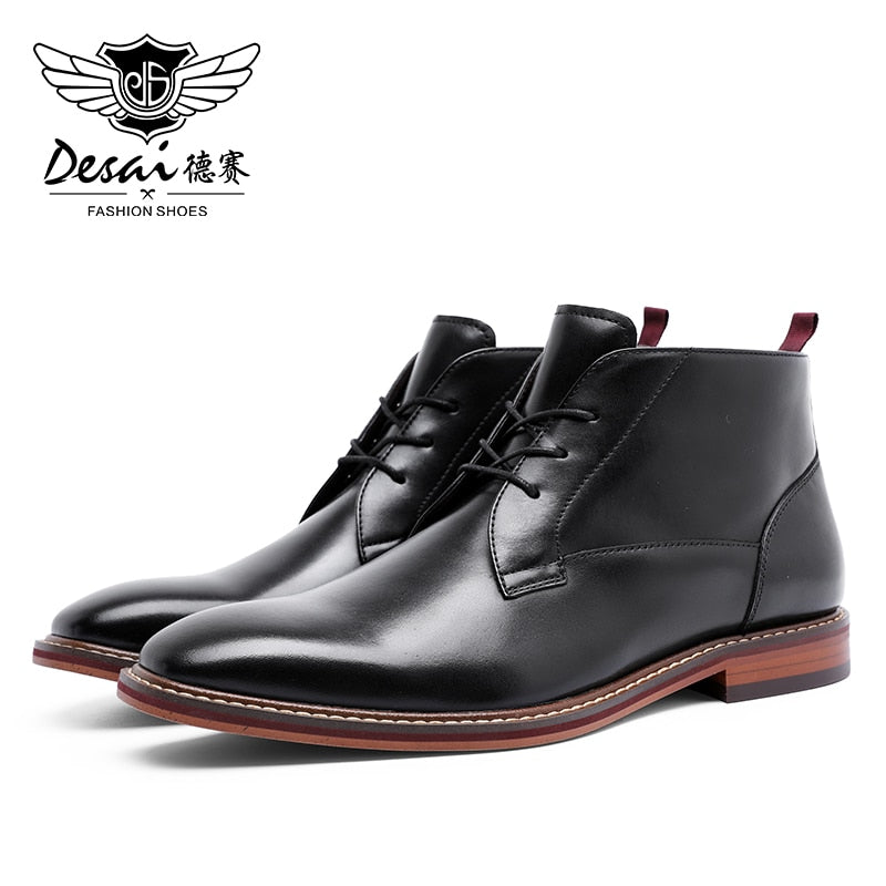 Desai Men Motorcycle Boots Vintage Combat Boot Winter Fur 2020 New Cow Split Leather  Genuine Leather Military Boots Men Shoes