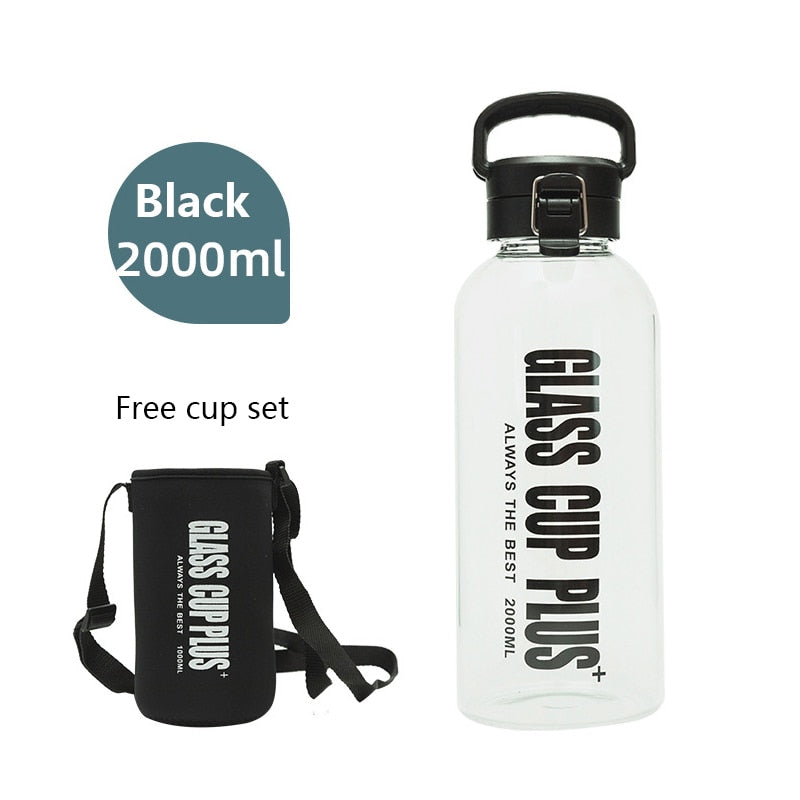 Large Capacity Portable Glass Water Bottles 0.6L 1L 1.5L 2L Sport Camping Cycling Water Bottle Fashion Heat resistant Bottle