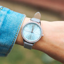 Relojes Shengke para Mujer, relojes de cuero con superficie de flores lineales, caja de cristal, movimiento de cuarzo japonés, Reloj para Mujer, Montres Femmes