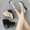 GKTINOO Mode Strass Gaze Sandalen Sommer Neue Mesh Stiefel Echtes Leder Damenschuhe Hohle Stiefel High Heels Wedges
