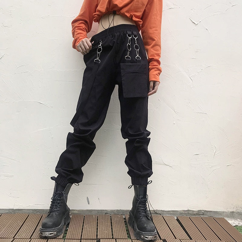 Rockmore Harajuku cinta Cargo pantalones mujer Joggers invierno pantalones de chándal negro suelto pierna ancha pantalones de chándal Mujer