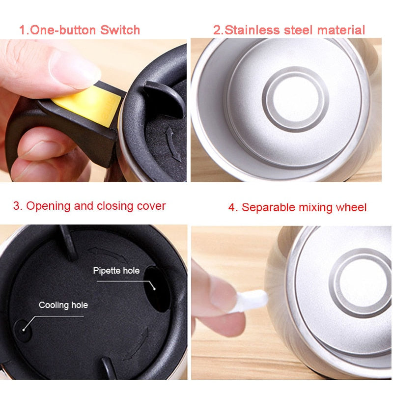 Auto Sterring Kaffeetasse Edelstahl Magnetbecher Milchmischbecher Elektro Lazy Smart Shaker Kaffeetasse 2 Stück Geschenk 1 Löffel