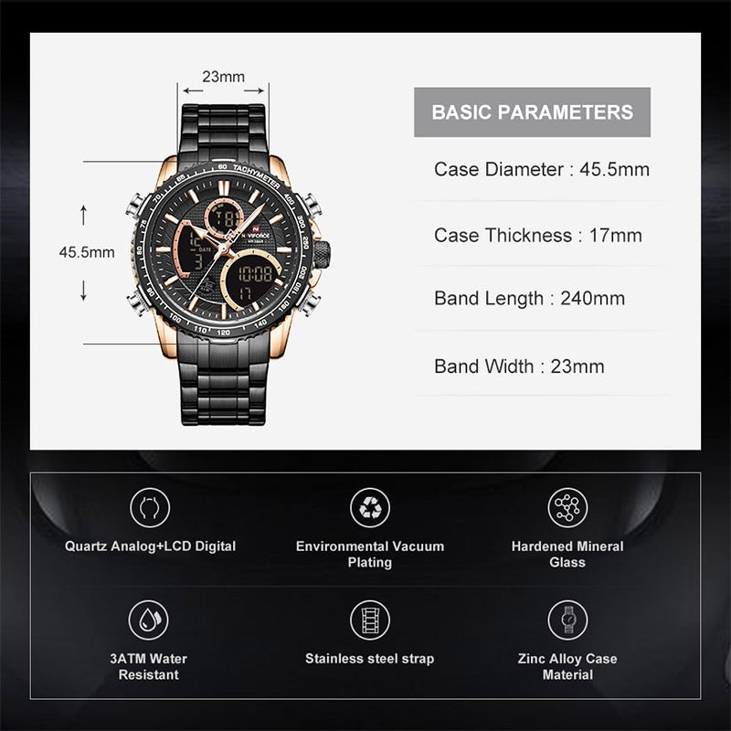 Reloj NAVIFORCE para hombre, relojes deportivos digitales de marca de lujo, reloj de pulsera de cuarzo para hombre, reloj luminoso resistente al agua para hombre, reloj Masculino