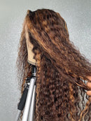 Highlight Lace Front Echthaarperücken 13x1 HD 250 Dichte Perücke Brasilianische Tiefe Welle Glueless Vollnass und Wellig Lockiges Echthaar Perücke