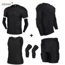Herren Sport Knieschützer Ellbogen Stoßschutz Kompression Gepolsterte Shorts Shirt Weste Set Fußball Basketball Schutzausrüstung Brust Rippenschutz