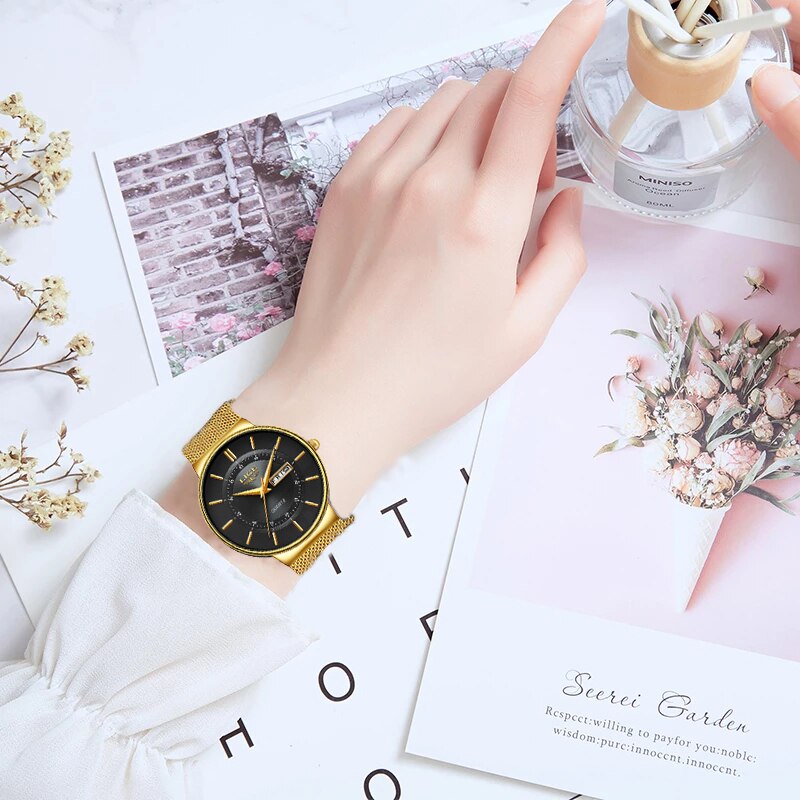 2022 neue schwarze Quarzuhr LIGE Damenuhren Top-Marken-Luxusuhr für Damen Einfache Ganzstahl-wasserdichte Armbanduhr Reloj