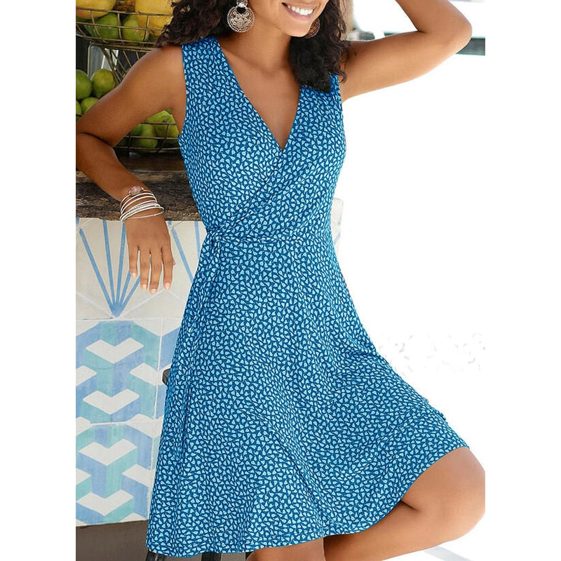 2021 New Casual Polka Dot Dress Women V Neck Sleeveless Bandage Beach Dress Summer Bohemian Dresses For Women Free Shipping