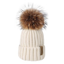 Furtalk Real Fur pompom Beanie Hat Women Winter Knitted Hat Warm Real Big Raccoon Pom Pom Hat  for Female