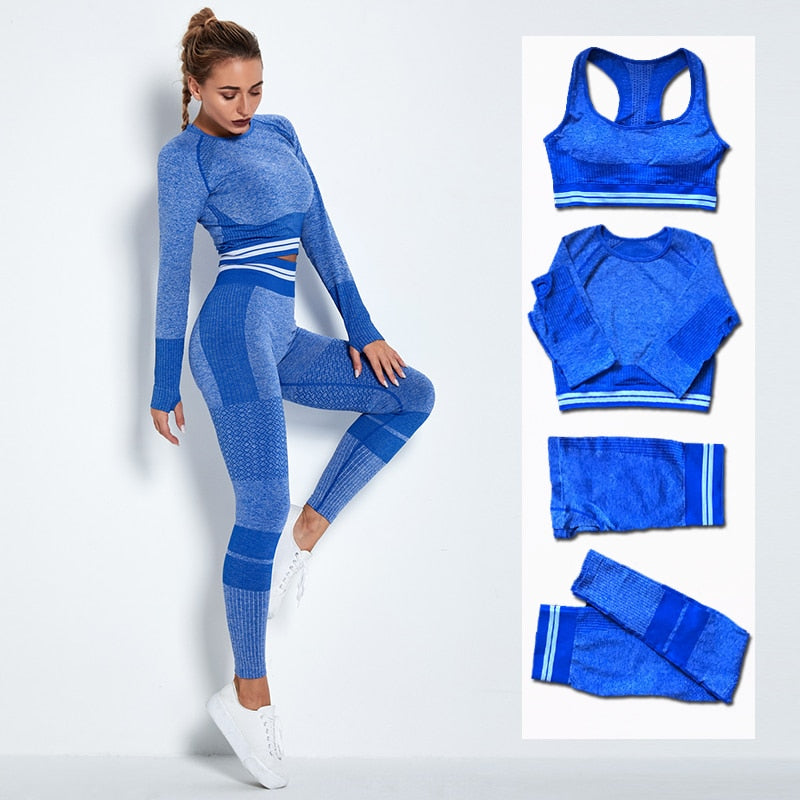 2/4Pcs Women Vital Seamless Yoga Set Sports Bra+Crop Top Shirts+Shorts+High Waist Leggings Gym Clothing Sports Wear For Women