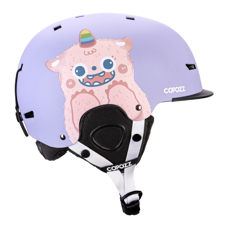 Casco de esquí COPOZZ de dibujos animados para niños, casco de Snowboard de protección para deportes al aire libre moldeado integralmente, equipo de esquí para mujeres