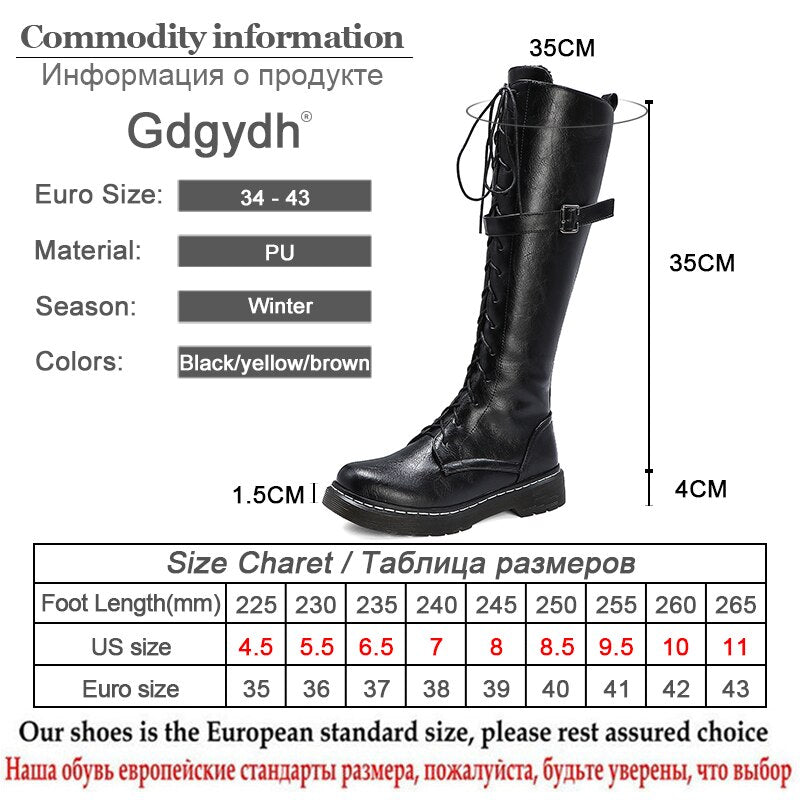 Gdgydh 2021 Autumn British Style Knee-high Boots For Women Plus Size 34-43 Female Boots Round Toe Low Heels Women Shoes Winter