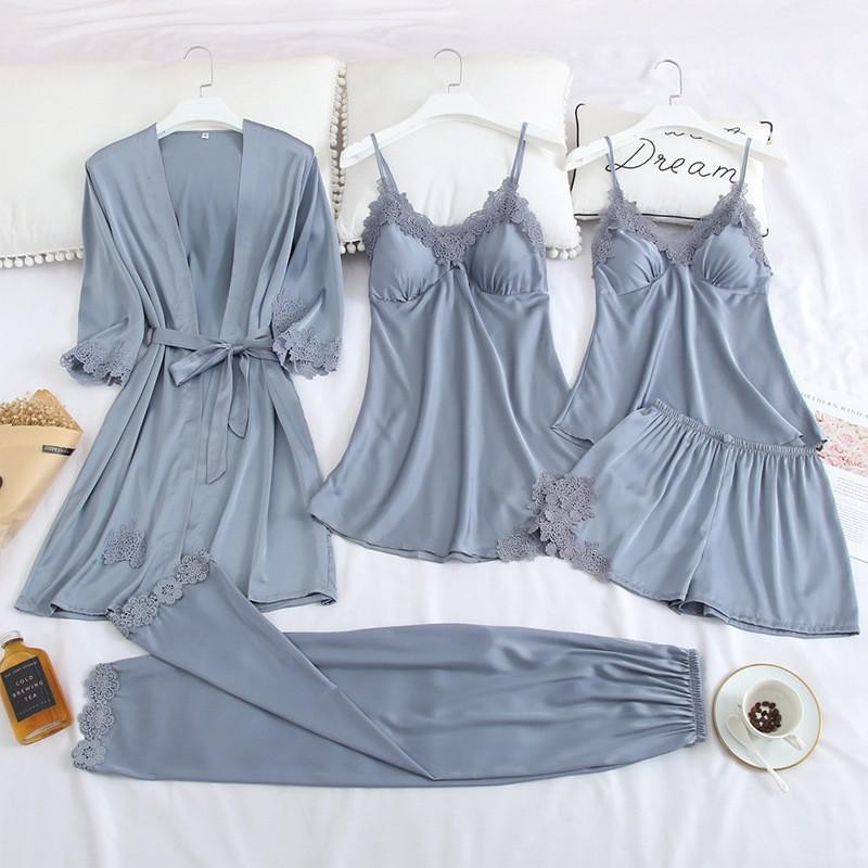 Sexy Print Braut Hochzeit Robe Set Weiche Nachtwäsche Damen Sommer Satin Nachtwäsche Bademantel Homewear Schlaf Set Kurzes Nachthemd