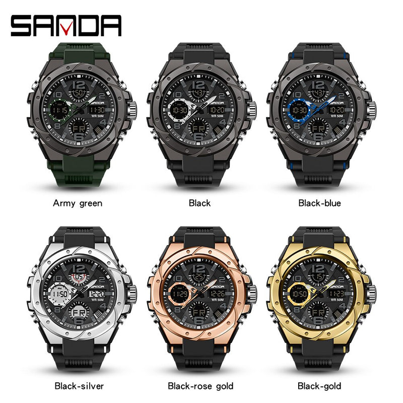 SANDA Marke Herrenuhr Military Outdoor Sports Wasserdichte Uhren Dual Display Quarz LED Digitaluhr Relogio Masculino