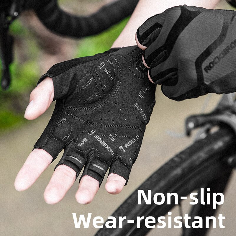 ROCKBROS Guantes de bicicleta MTB Road Anti-shock Mountain Bike Guantes sin dedos Hombres Mujeres Transpirable Ciclismo Deportes Guante antideslizante