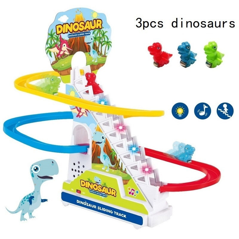 Escalada escaleras pista juguetes dibujos animados pingüino dinosaurio perro pato para niños música electrónica niños divertidos niños niñas regalo de cumpleaños