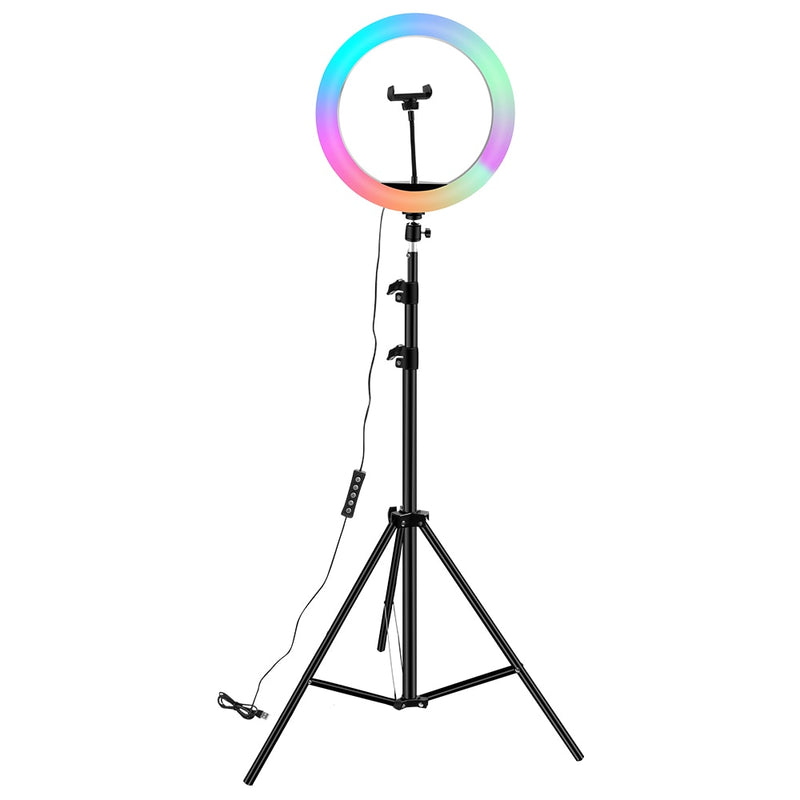 10-Zoll-Ringlicht RGB02 26 cm 33 cm 20 cm LED-Regenbogenlicht mit Stativ 1,6 m dimmbares RGB-Set für kurze Videos YouTube Live