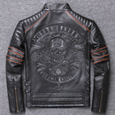 Free shipping.Brand skull cowhide coat.black slim genuine leather clothes,men&