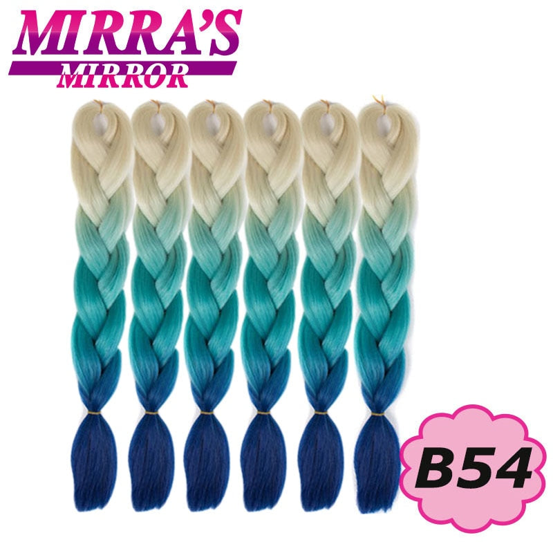 24inch Jumbo Braids Synthetic Hair For Box Braid Ombre Braiding Hair Extensions Three Tone Black Brown Blue Pink Mirra’s Mirror