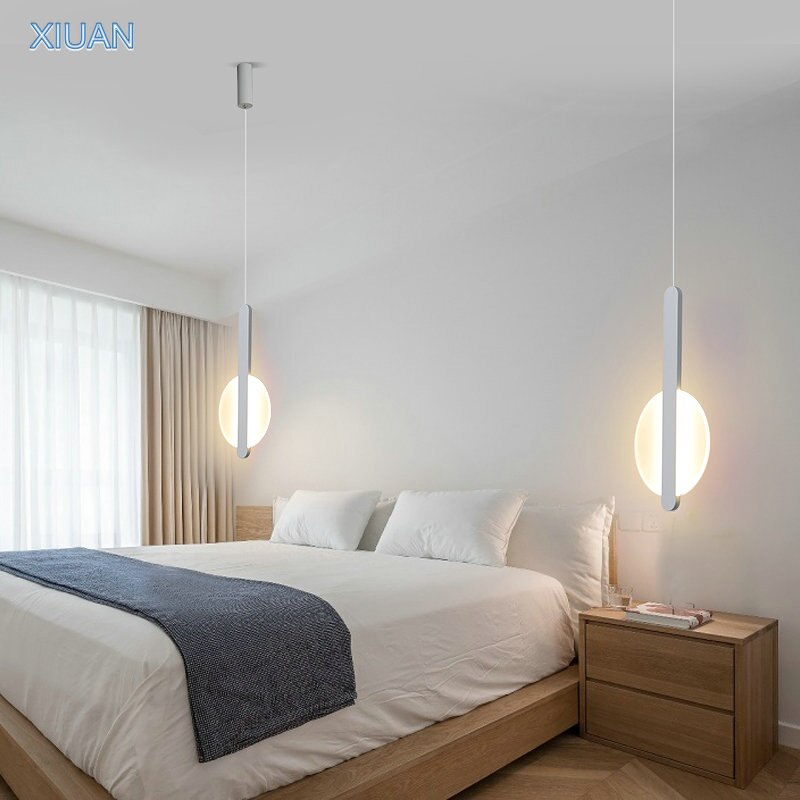 Lámpara colgante LED de techo alto escandinava moderna para iluminación de sala de estar junto a la cama diseño de luminaria de suspensión de Cable largo