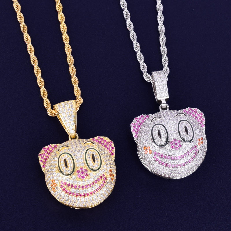 Payaso Cara Redonda Colgante Collar Oro Color Encanto Cubic Zircon Hombres Mujeres Hip Hop Rock Joyería