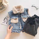 80-140 cm Winter Mädchen Jungen Dicke Warme Fleece Weste Baby Kinder Kinder Jeans Denim Weste