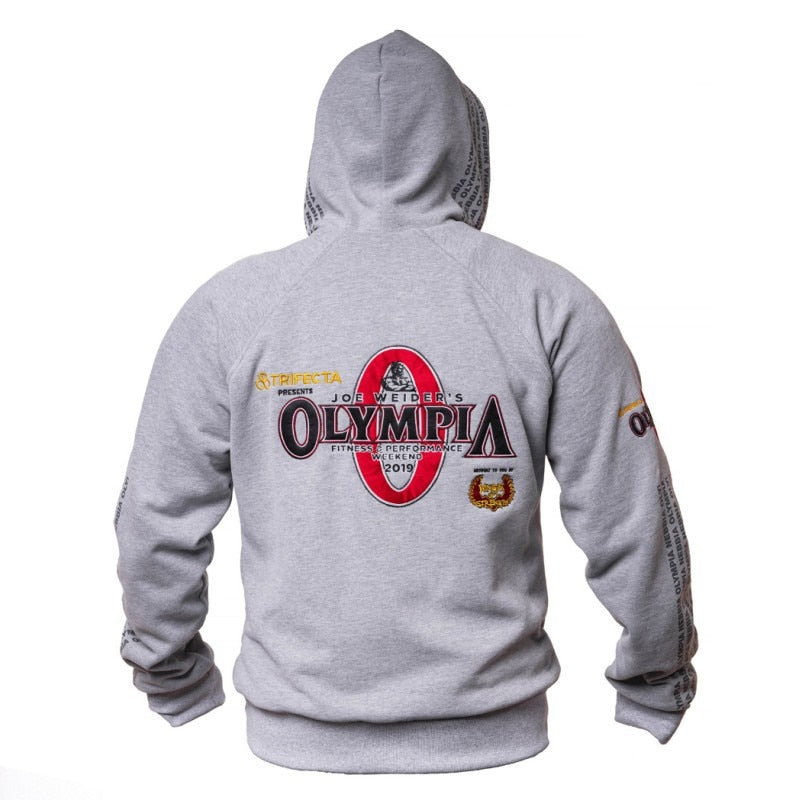 2019 New OLYMPIA Herren Fitnessstudios Hoodies Fitness Bodybuilding Sweatshirt Reißverschluss Sportbekleidung Herren Trainingsjacke mit Hoodie Kleidung