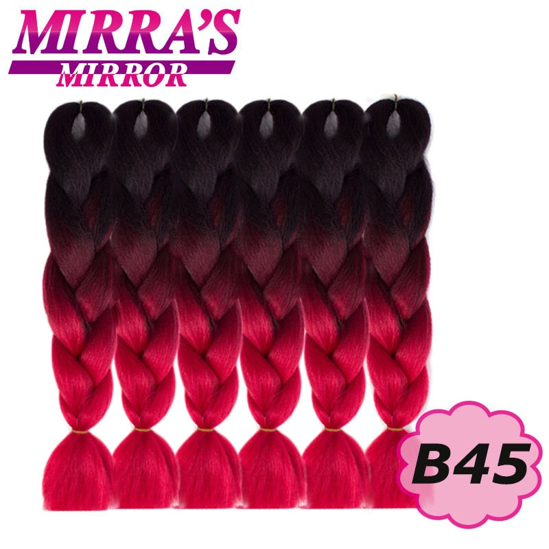 Trenzas Jumbo de 24 pulgadas, cabello sintético para caja trenzada, extensiones de cabello trenzado Ombre, tres tonos, negro, marrón, azul, rosa, espejo de Mirra