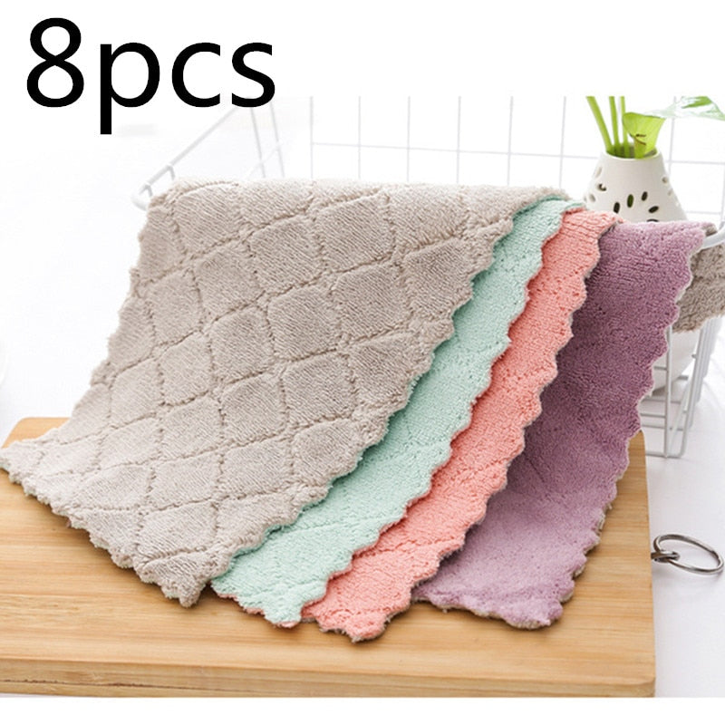 8pieces Household Super Absorbent Microfiber Towel Kitchen Dish Cloth Non-Stick Oil Washing  Rag  Tableware Cleaning Wiping Tool