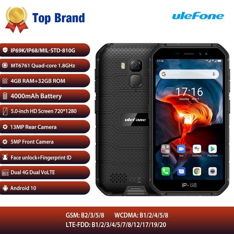 Ulefone Armor X7 Pro Android10 teléfono resistente 4GB RAM Smartphone impermeable teléfono móvil ip68 NFC 4G LTE 2,4G/5G WLAN