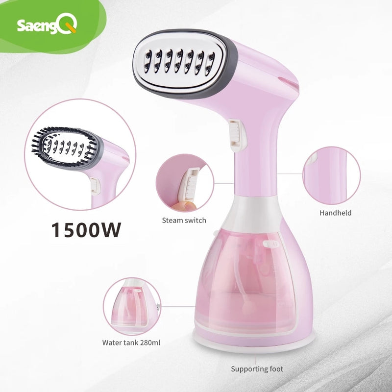 SaengQ vaporizador de ropa de mano 1500W plancha de vapor de tela para el hogar 280ml Mini portátil Vertical de calor rápido para planchado de ropa