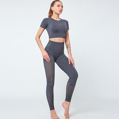 Conjunto de Yoga sin costuras para mujer, ropa de Fitness, conjunto de gimnasio de 2 piezas, Top corto, Leggings, conjunto deportivo para mujer, ropa de entrenamiento
