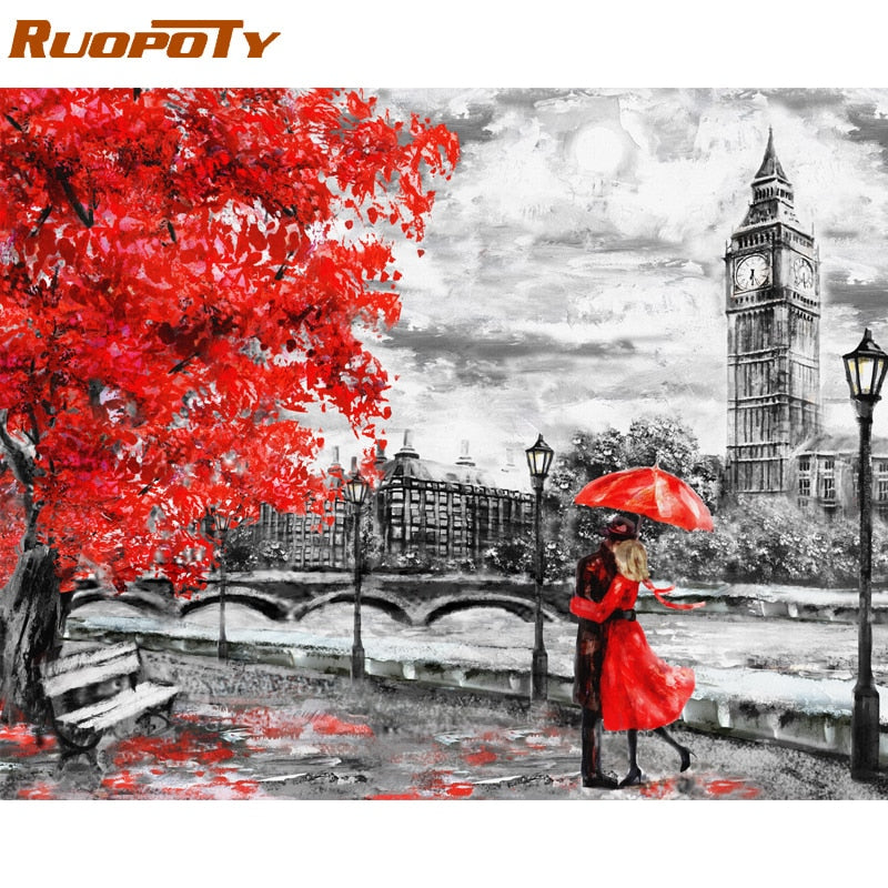 RUOPOTY Frame Diy Painting By Numbers London Lover Landscape Modern Wall Art Picture Acrylic Coloring By Numbers For Home Decors