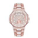 MISSFOX Luxus-Herrenuhr Gold 18 Karat Modell Vollständig gepflasterter Baguette-Diamant Herrenuhren Wasserdichter Kalender Männliche Uhr Stunden