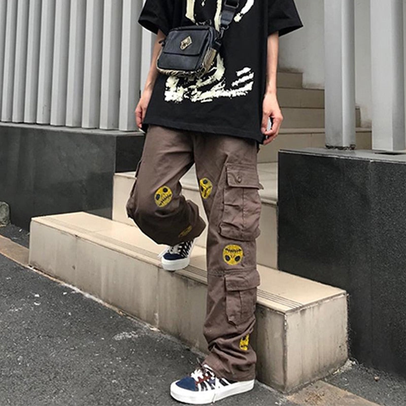 Grimace Drilling Multi-pocke overoles para hombres y mujeres Straight High Street Oversize Cargo Pants Harajuku pantalones casuales sueltos