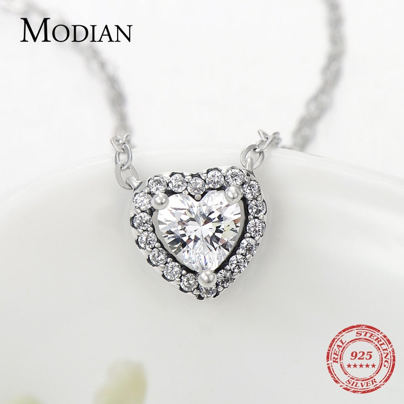 Modian, conjuntos de moda de corazón de Plata de Ley 925 para mujer, pendientes de abalorios, collares de boda de lujo, joyería de declaración de compromiso