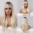 Peluca sintética GEMMA de largo ondulado marrón oscuro con reflejos dorados para mujeres negras, peluca de Cosplay afroamericana con flequillo resistente al calor