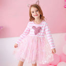 VIKITA Mädchen Gestreiftes Kleid Kinder Prinzessin Kleid für Mädchen Kinder Herz Design Kleider Mädchen Schule Freizeitkleidung Kinderkleidung