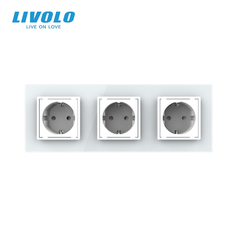 Livolo Neue EU-Standard-Steckdose, Steckdosenleiste, Dreifach-Wandsteckdose ohne Stecker, gehärtetes Glas C7C3EU-11/2/3/5