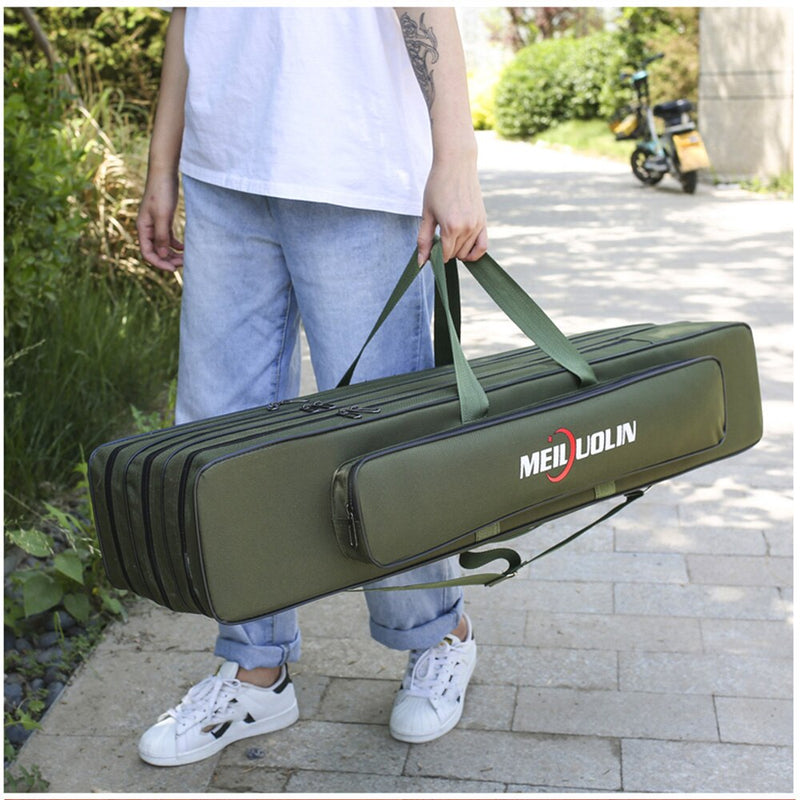 Multi-purpose 2/3 Layer Fishing Bag Fishing Rod Carrier Oxford Fishing Pole Tools Storage Bag Case Fishing Gear Organizer X163G