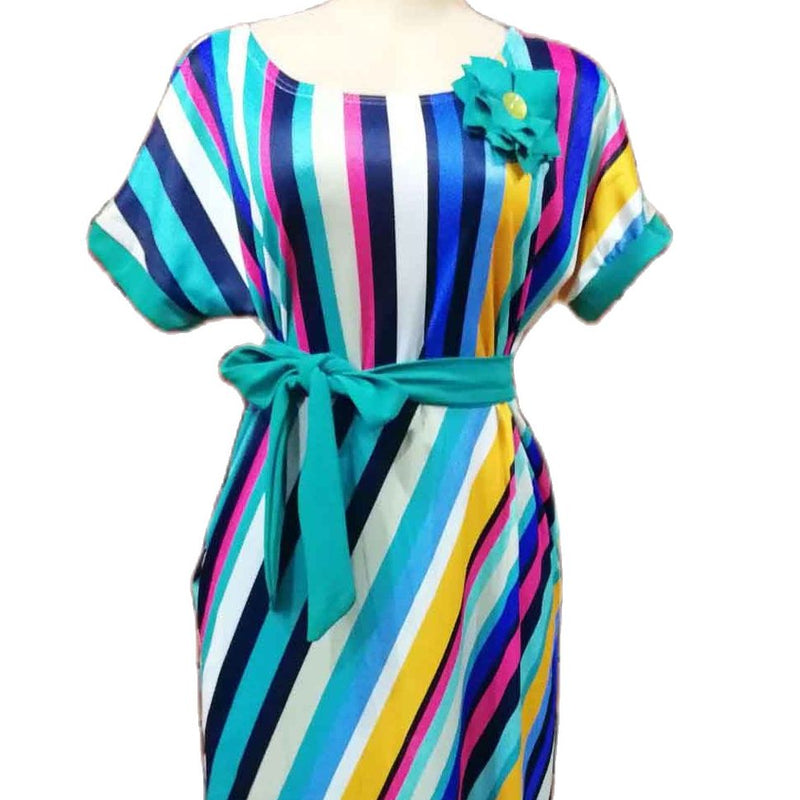 Super gran tamaño nuevo estilo clásico africano mujer Dashiki moda estiramiento estampado raya vestido largo L XL 826