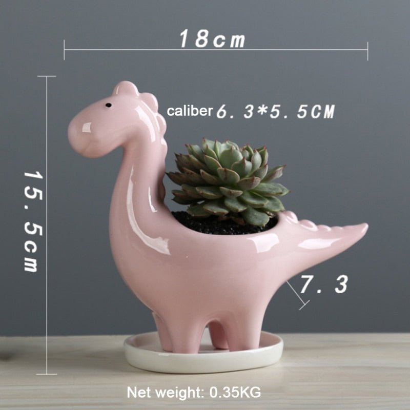 Creative Ceramic Stegosaurus Flower Pot Succulent Garden Desktop Decoration With Tray Creative Dinosaur Flower Planter Pot