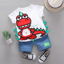 Ropa de algodón para niños, camisetas de verano con estampado de dinosaurios para bebés, pantalones cortos de mezclilla, 2 unids/set, chándales para niños pequeños