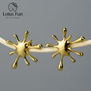 Lotus Fun Real 925 Sterling Silver Natural Creative Handmade Designer Fine Jewelry Splashing Metal Stud Earrings for Women