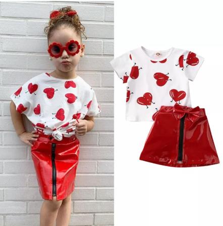 Neue Kleinkind Kinder Baby Mädchen Valentinstag Kleidung Langarm Liebe Herz Gedruckt Shirt Tops Tutu Rock 2 Stücke Outfits Set