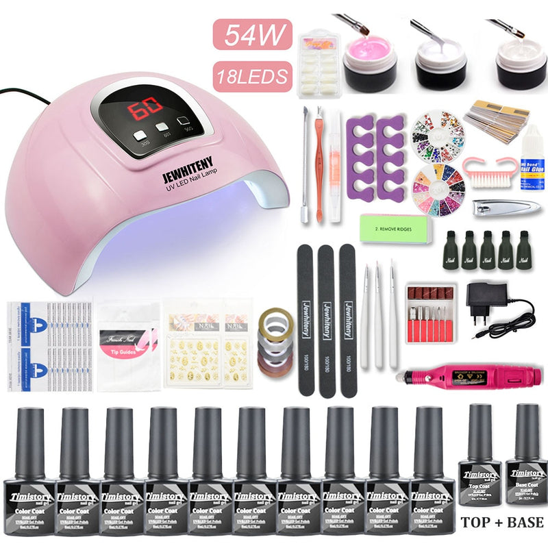 Manicure Set With UV Led Nail Lamp 120W/54W Nail Set 30/20 Colors Gel Nail Polish Kit Sets Tools Set With Nail Drill Machine