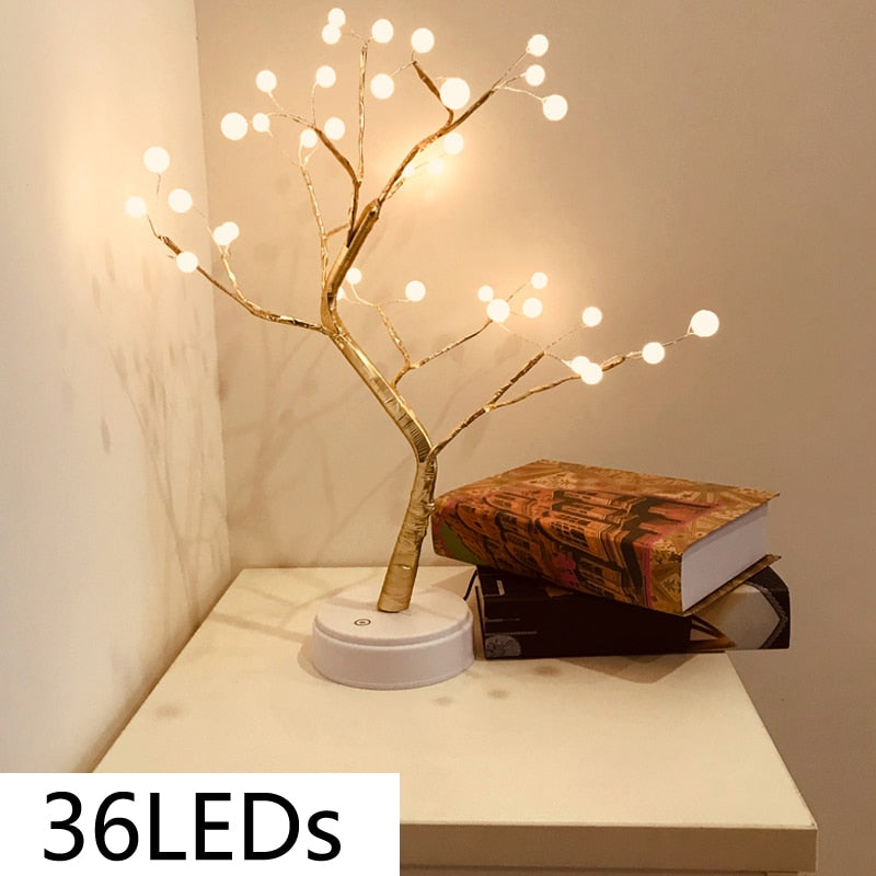 LED-Kupferdraht-Baum-Form-Nacht mit Touch-Sensor-Schalter Dekoration Batterie USB-LED-Tischlampe Tischleuchte