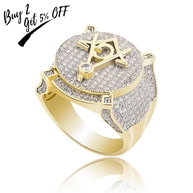 TOPGRILLZ Hip Hop Color dorado latón plateado helado Micro Pave Cubic Zircon anillo masónico encanto para hombres regalos con 7 8 9 10 11